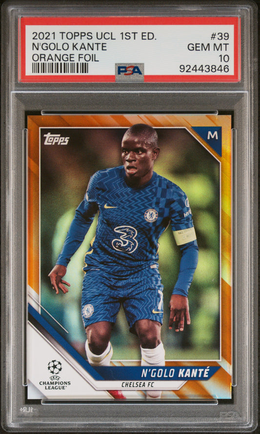 2021 Topps UEFA Champions League 1ST Edition N'golo Kante #39 Orange Foil PSA 10