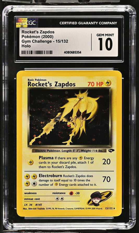 2000 Pokémon Rocket's Zapdos #15/132 English CGC 10