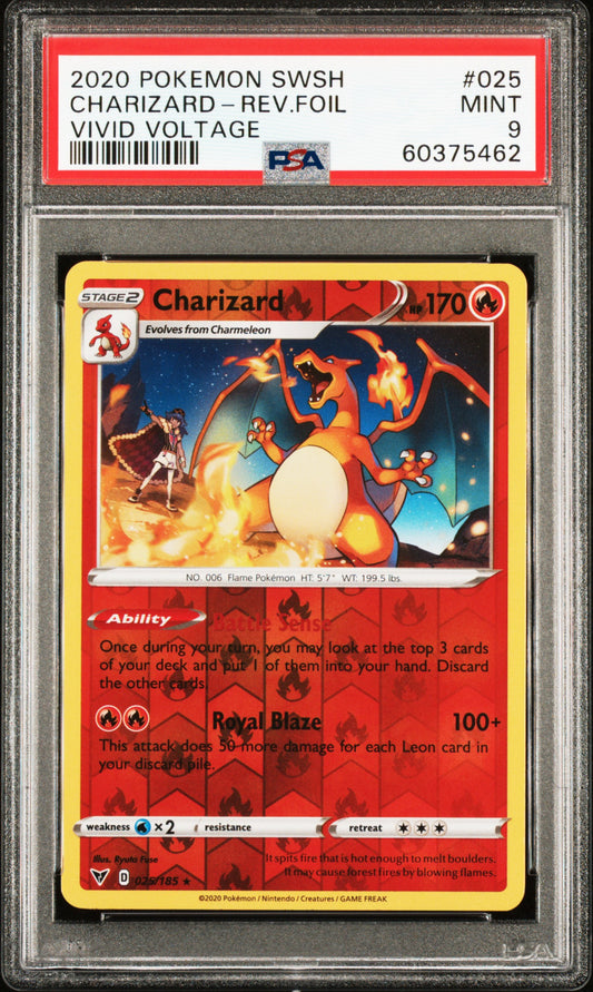 PokéMon TCG Charizard-Rev. Foil #025 Vivid Voltage PSA 9