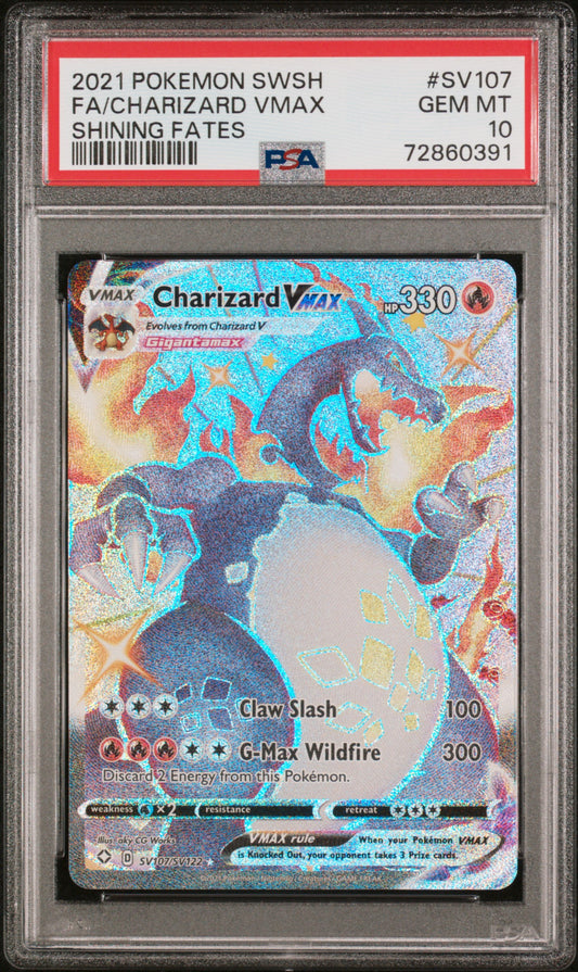 PokéMon TCG Charizard Vmax Fa #SV107 Shining Fates PSA 10