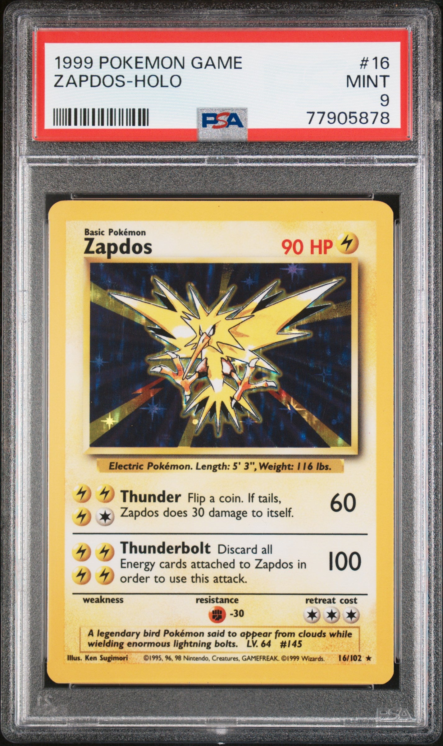 PokéMon TCG Zapdos #16 PSA 9