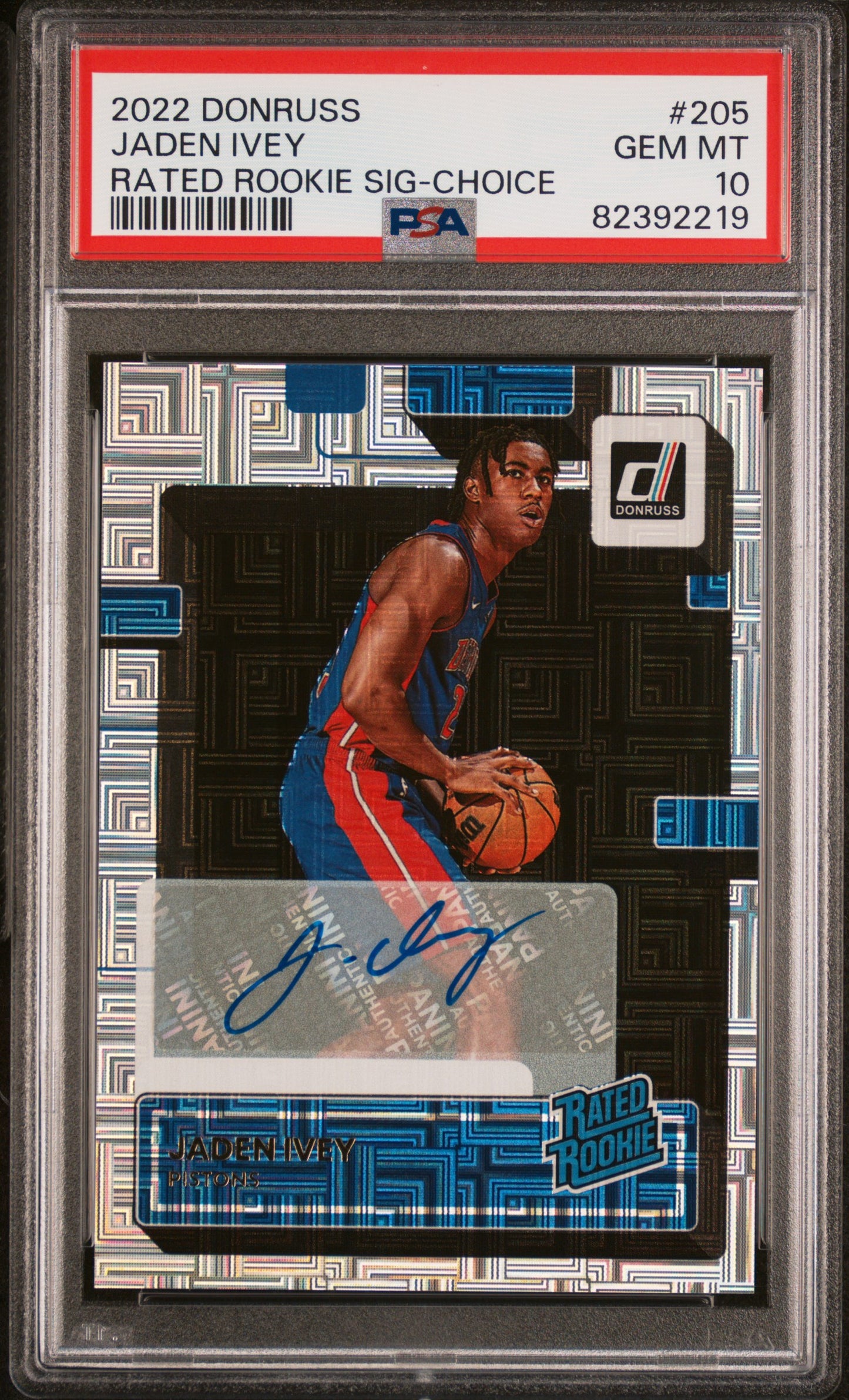 2022 Panini Donruss Jaden Ivey #205 Rated Rookie SIG Choice PSA 10