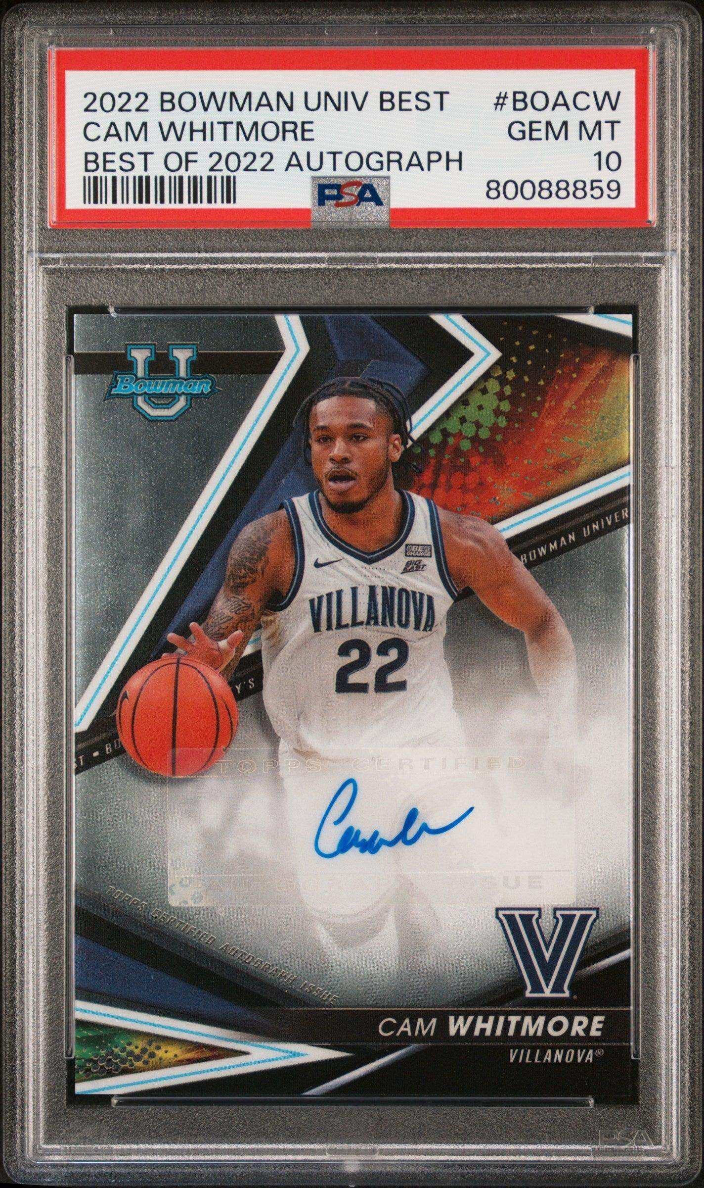 2022 Bowman University Best Best Of 2022 Autograph Cam Whitmore #BOACW Best Of 2022 Autograph PSA 10