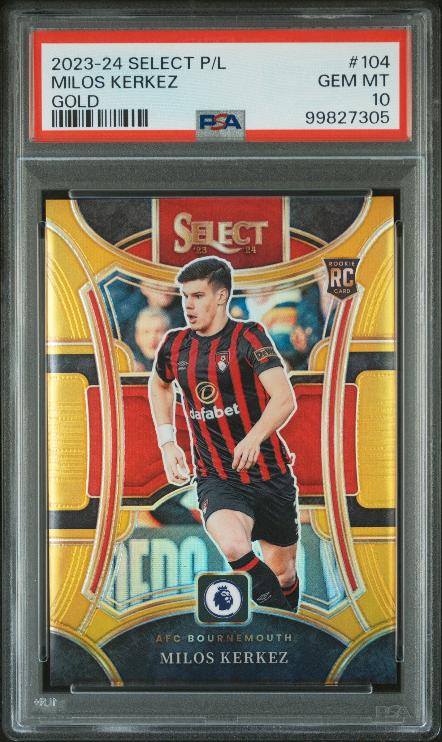 2023-24 Panini Select Premier League Milos Kerkez #104 Gold PSA 10