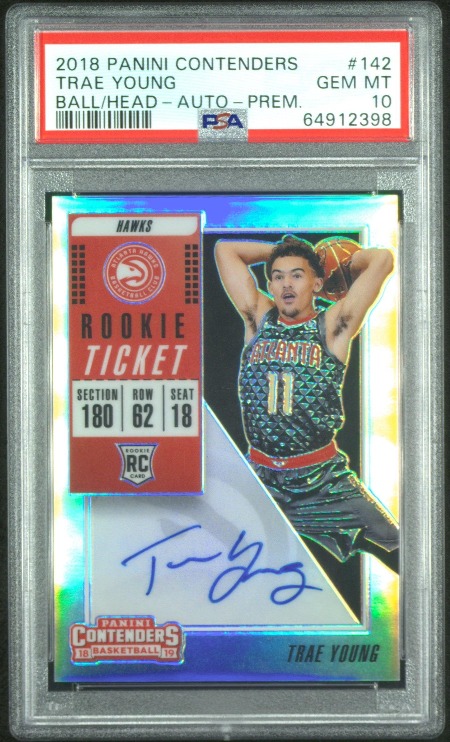 2018 Panini Contenders Trae Young #142 Ball Head Auto Prem. PSA 10