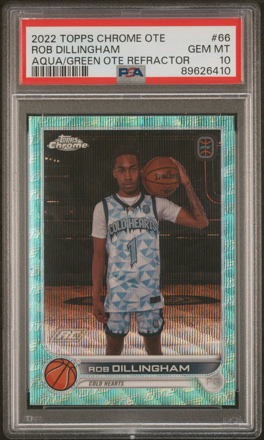 2022 Topps Chrome Overtime Elite Rob Dillingham #66 Aqua Green Ote Refractor PSA 10