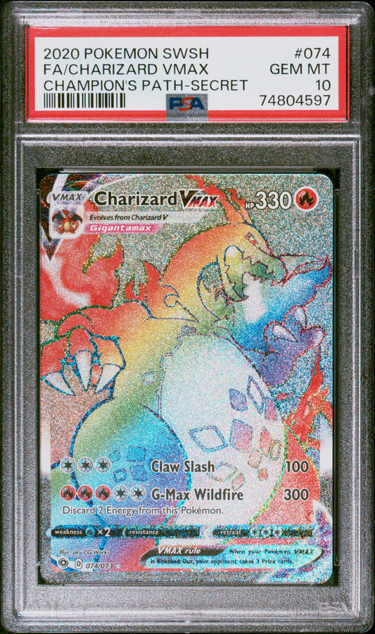 Pokemon Sword & Shield Champion's Path Charizard Vmax Fa #074 Champion's Path-Secret PSA 10