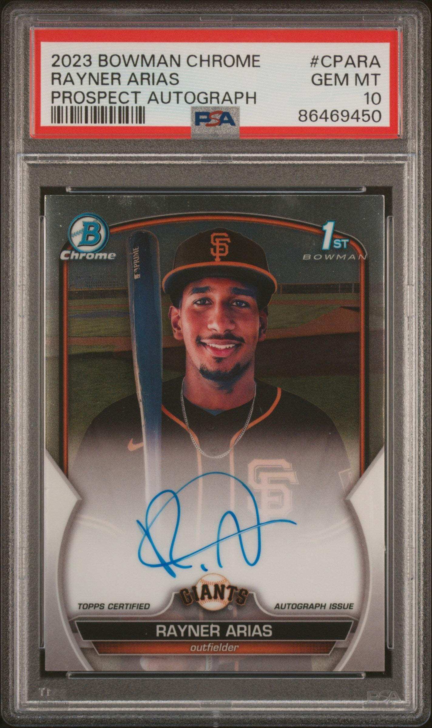 2023 Bowman Chrome Prospect Autographs Rayner Arias #CPARA PSA 10