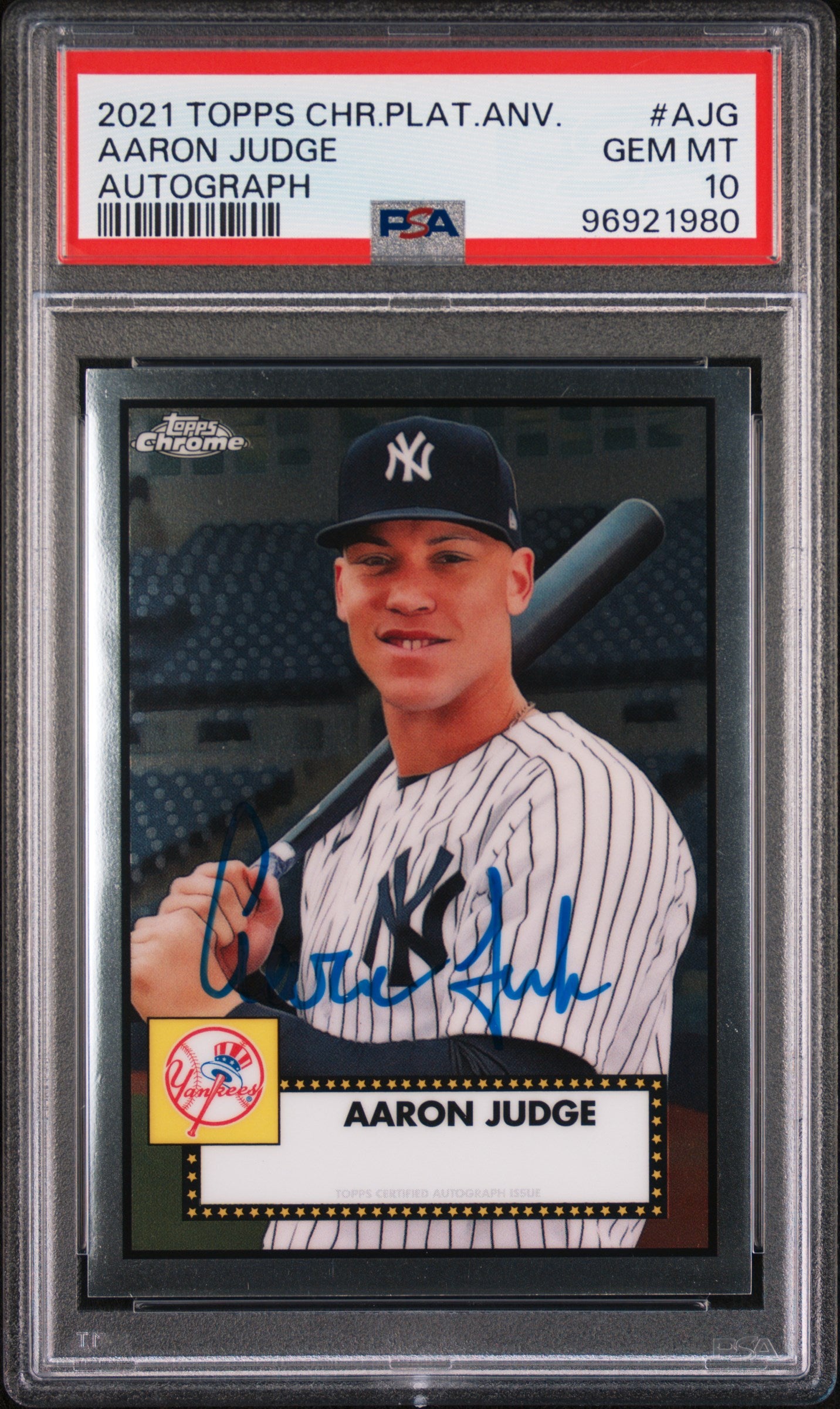 2021 Topps Chrome Platinum Anniversary Autographs Aaron Judge #AJG PSA 10