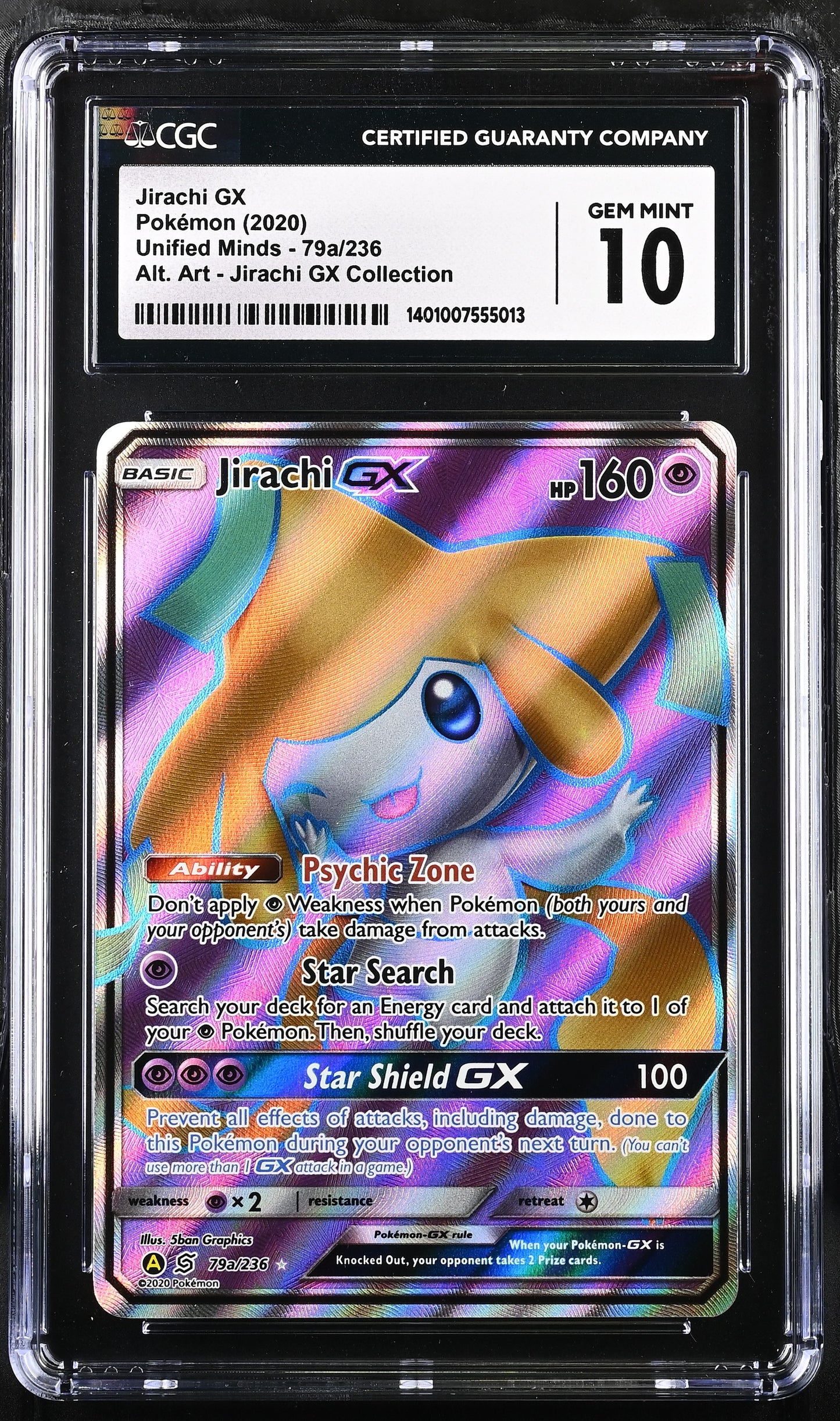 2020 Pokémon Unified Minds Jirachi GX #79a/236 Alt. Art Jirachi GX Collection CGC 10