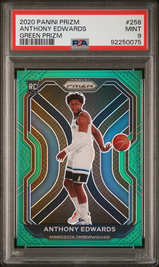 2020 Panini Prizm Anthony Edwards #258 Green PSA 9