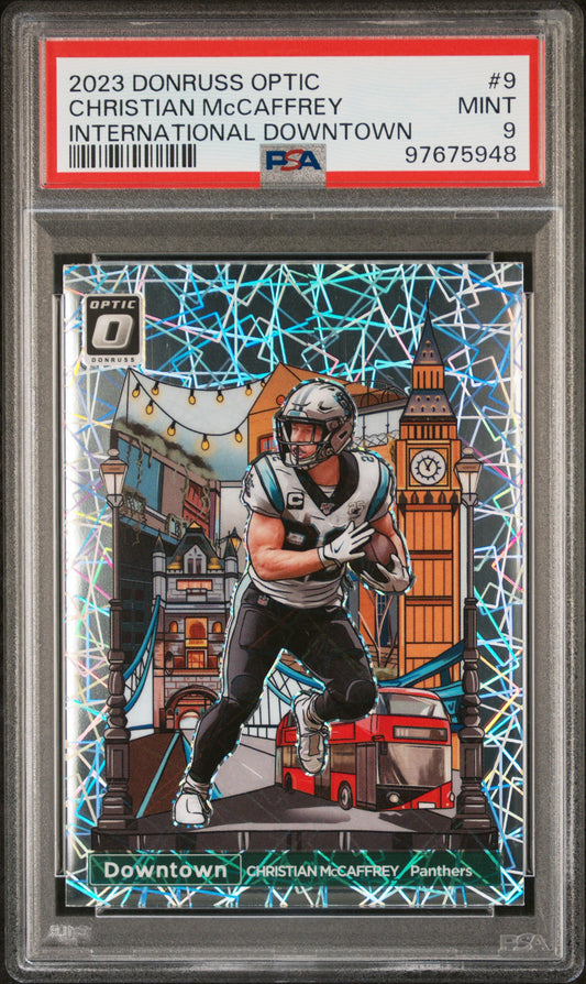 2023 Panini Donruss Optic International Downtown Christian Mccaffrey #9 PSA 9