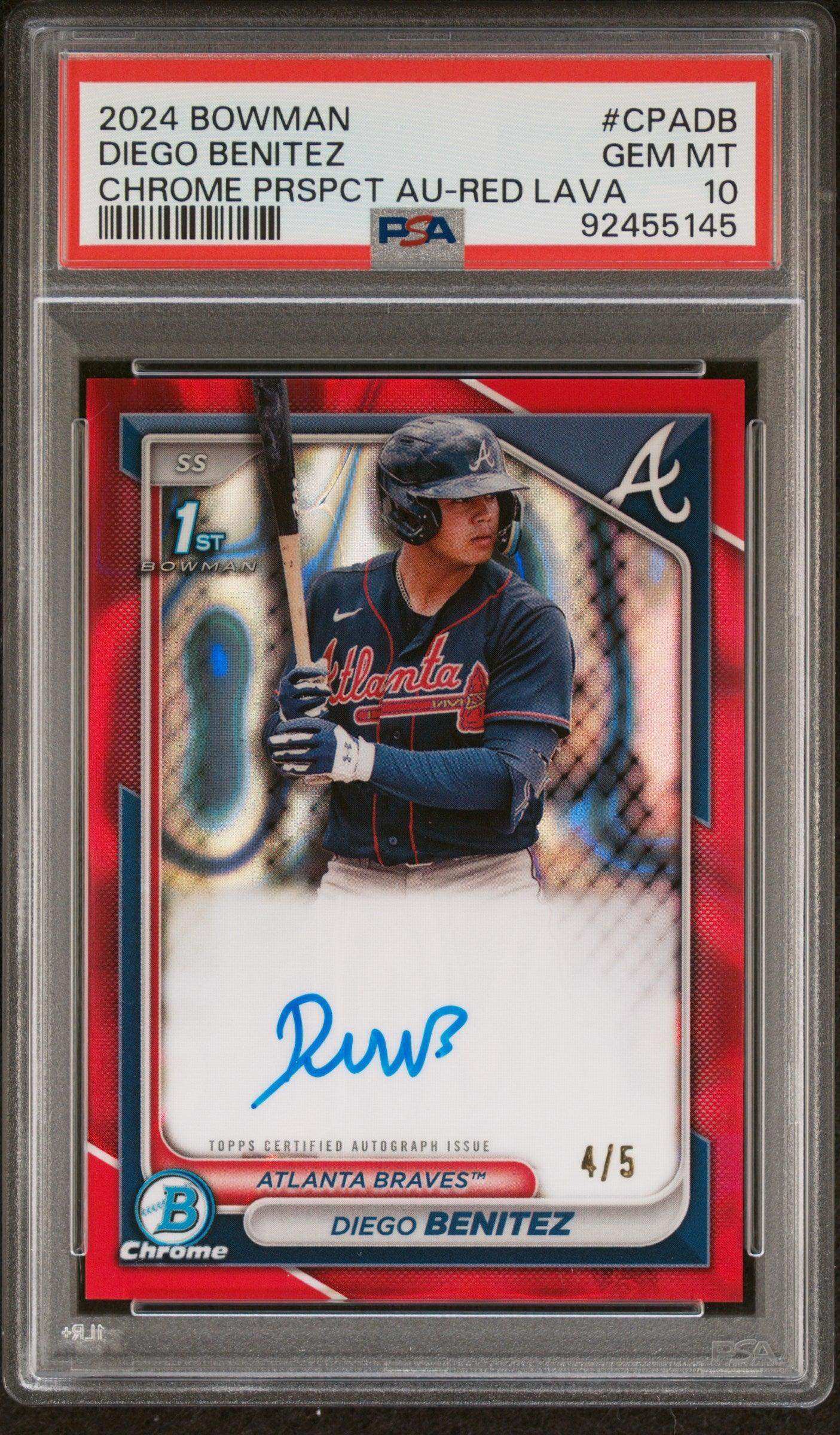 2024 Bowman Chrome Prospect Autographs Diego Benitez #CPADB CHR Prospect Au Red Lava PSA 10