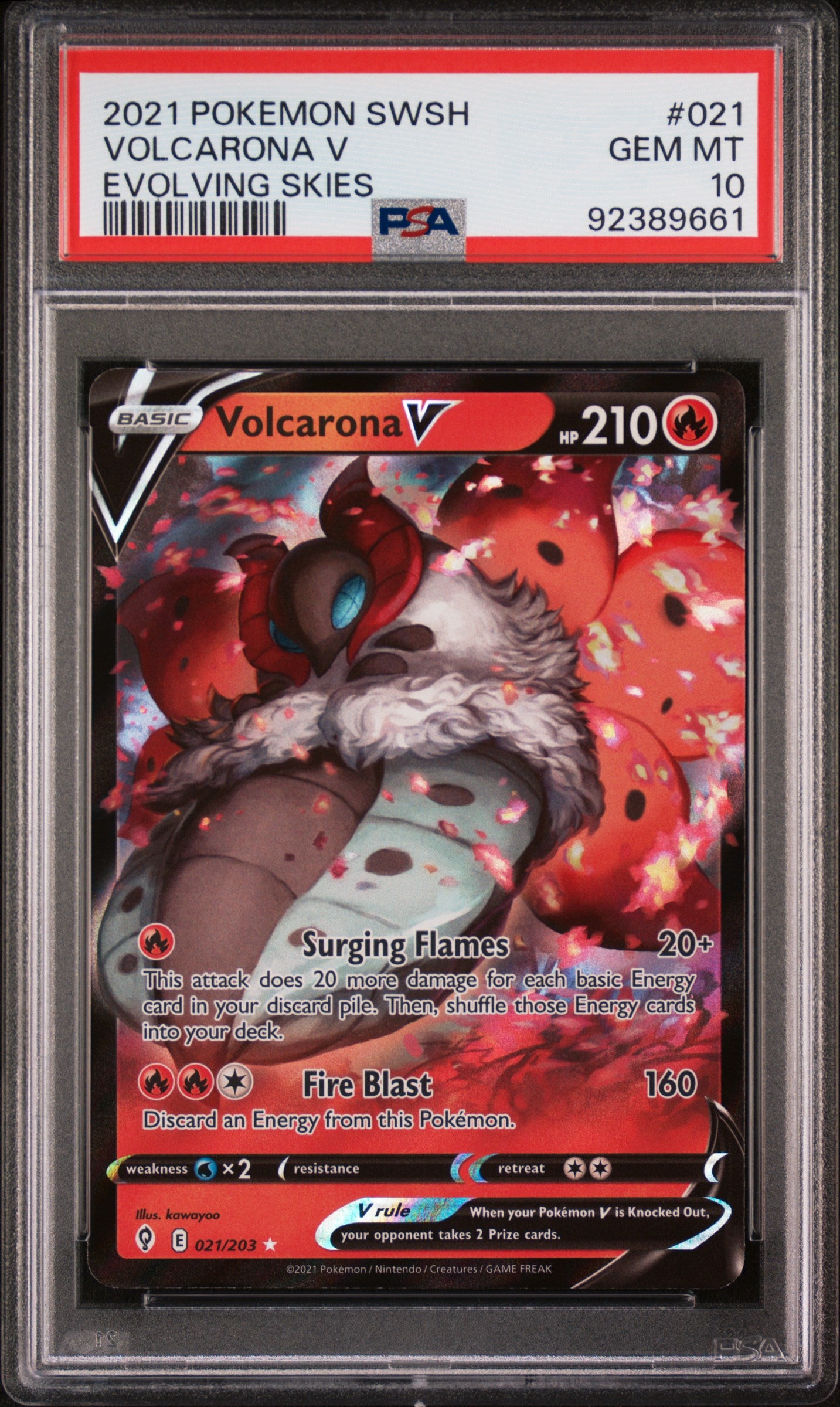 PokéMon TCG Volcarona V #021 Evolving Skies PSA 10