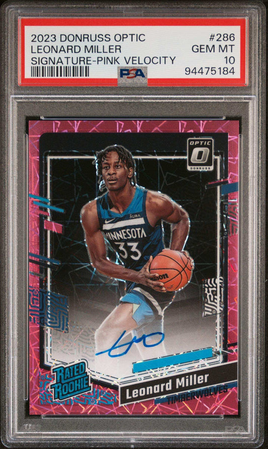 2023 Panini Donruss Optic Leonard Miller #286 Signature Pink Velocity PSA 10