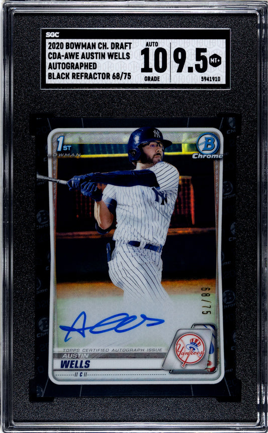 2020 Bowman Chrome Draft Austin Wells #CDA-AWE Autograph Black Refractor SGC 9.5 Auto 10