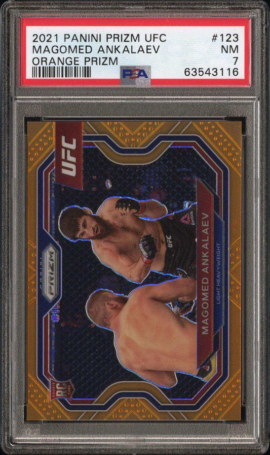 2021 Panini Prizm UFC Magomed Ankalaev #123 Orange Prizm PSA 7