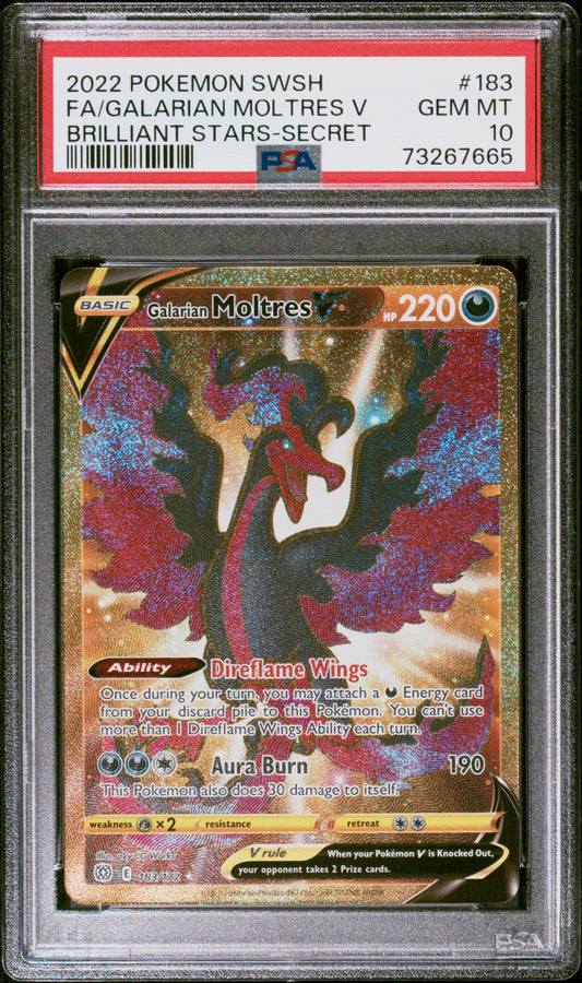 PokéMon TCG Galarian Moltres V Fa #183 Brilliant Stars-Secret PSA 10