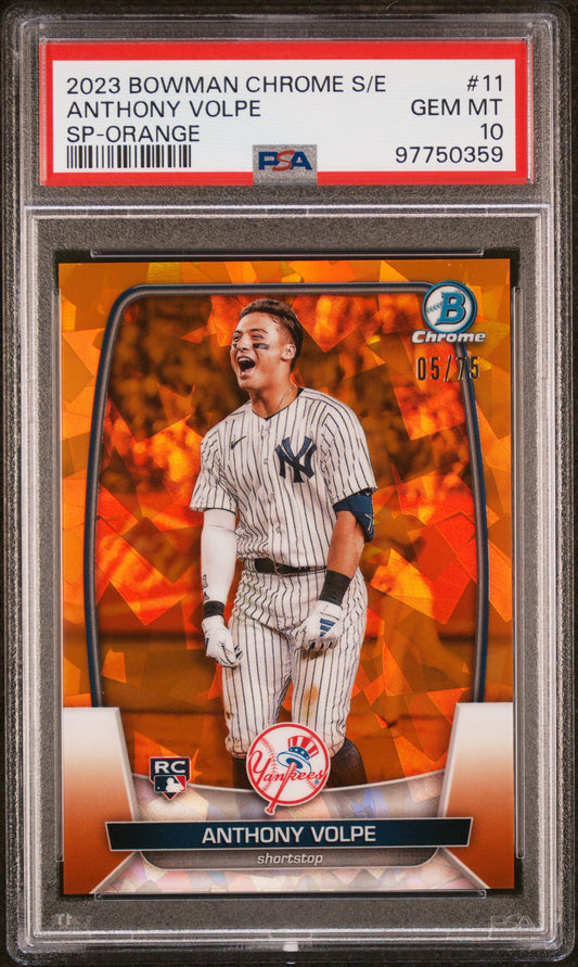 2023 Bowman Chrome Sapphire Edition Anthony Volpe #11 SP Orange PSA 10