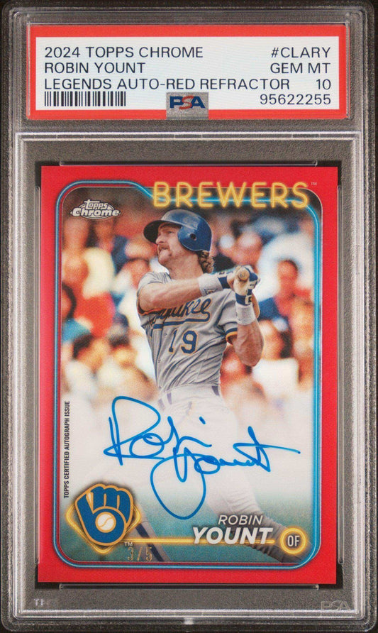 2024 Topps Chrome Chrome Legends Autographs Robin Yount #CLARY Legends Auto Red Refractor PSA 10