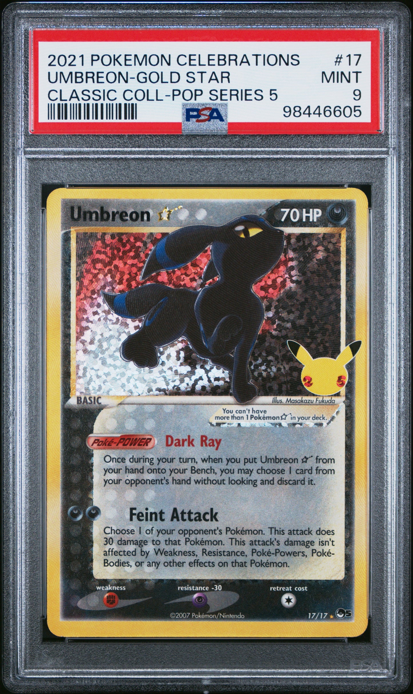 PokéMon TCG Umbreon-Gold Star #17 Classic Coll-Pop Series 5 PSA 9