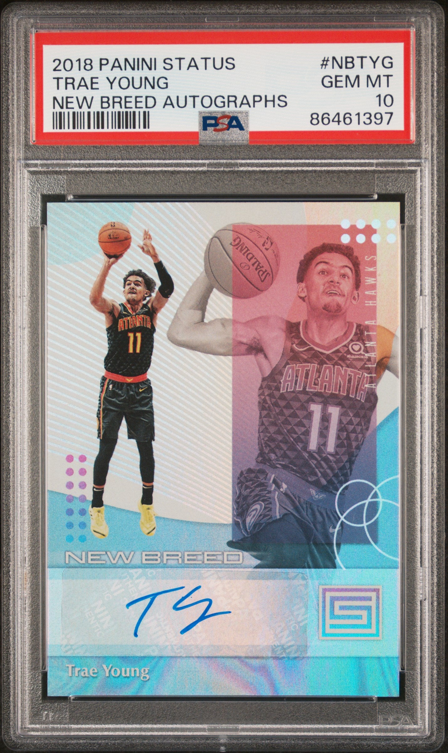 2018 Panini Status New Breed Autographs Trae Young #NBTYG PSA 10