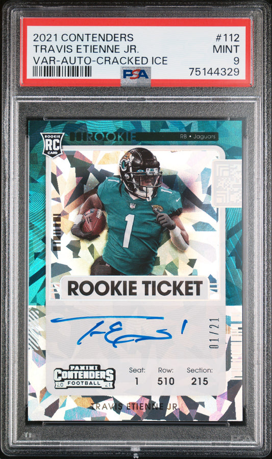 2021 Panini Contenders Travis Etienne JR. #112 Var Auto Cracked Ice PSA 9