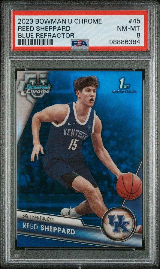 2023 Bowman University Chrome Reed Sheppard #45 Blue Refractor PSA 8