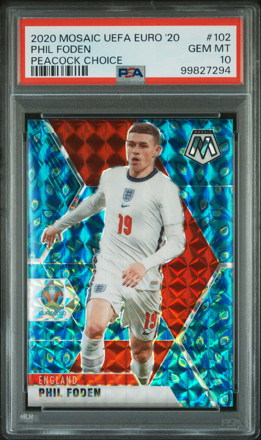 2020 Panini Mosaic UEFA Euro 2020 Phil Foden #102 Peacock Choice PSA 10