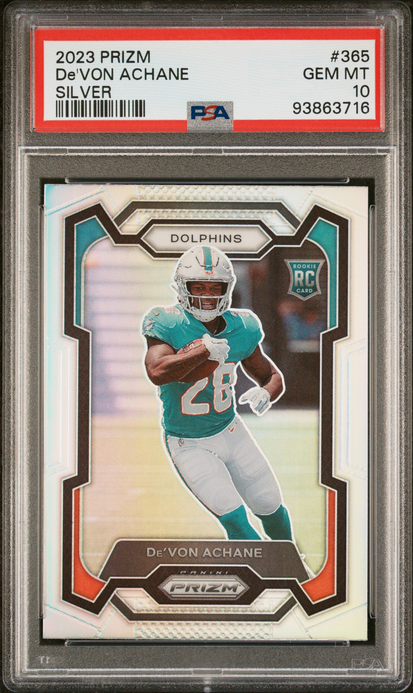 2023 Panini Prizm De'von Achane #365 Silver PSA 10