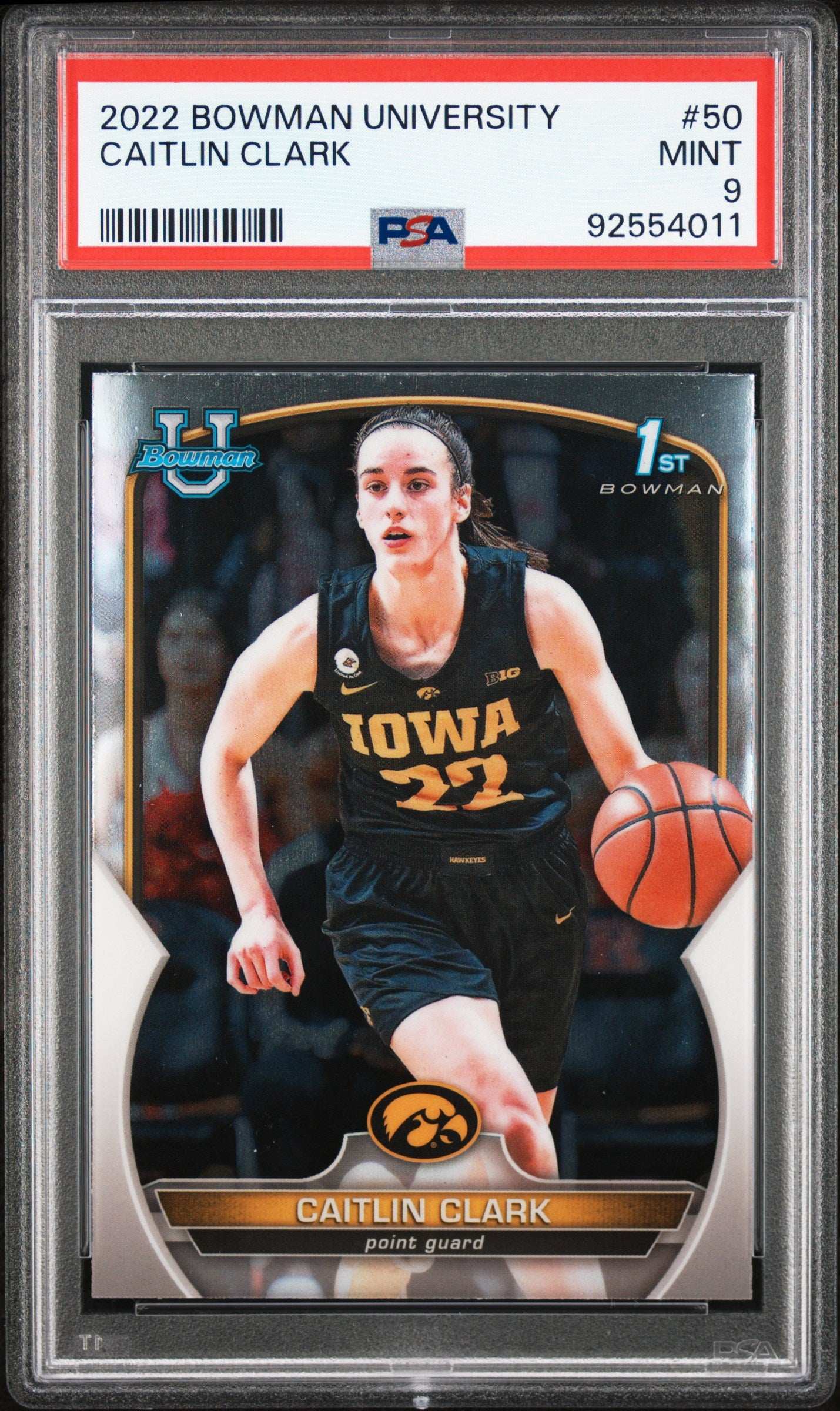 2022 Bowman Chrome University Caitlin Clark #50 PSA 9