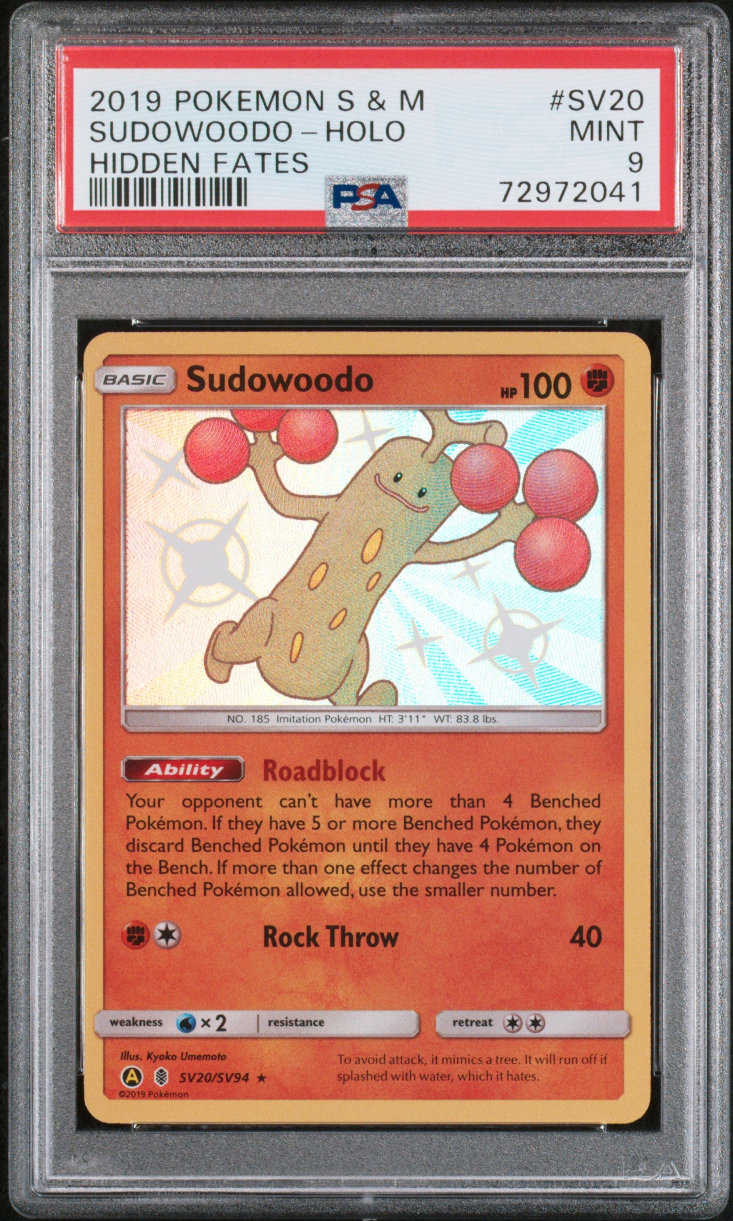 PokéMon TCG Sudowoodo #SV20 Mongolian Hidden Fates PSA 9