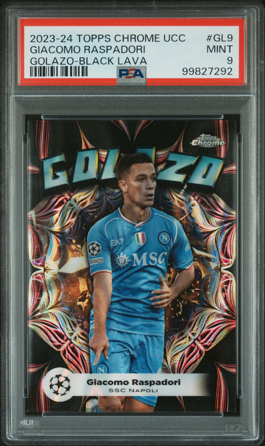 2023-24 Topps Chrome UEFA Club Competitions Golazo Giacomo Raspadori #GL9 Black Lava PSA 9