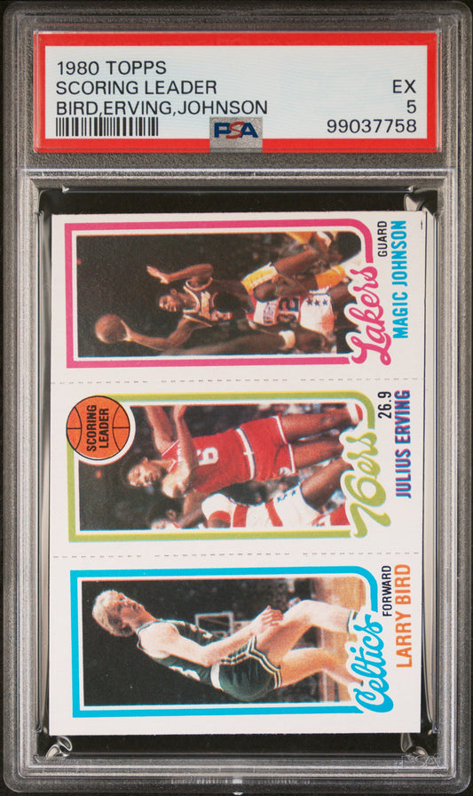 1980 Topps Scoring Leader Bird,Erving,Johnson PSA 5