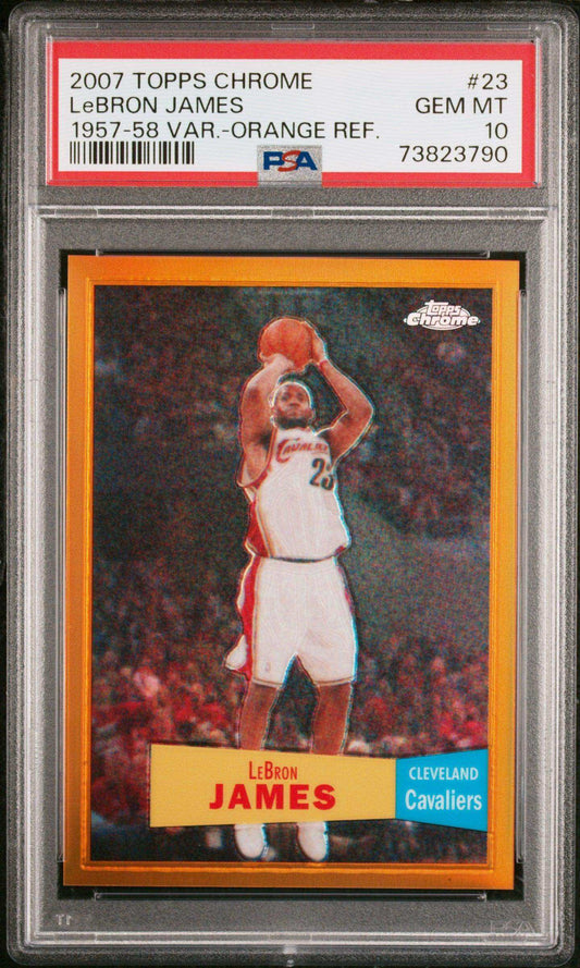 2007 Topps Chrome LeBron James #23 1957 58 Var. Orange Refractor PSA 10