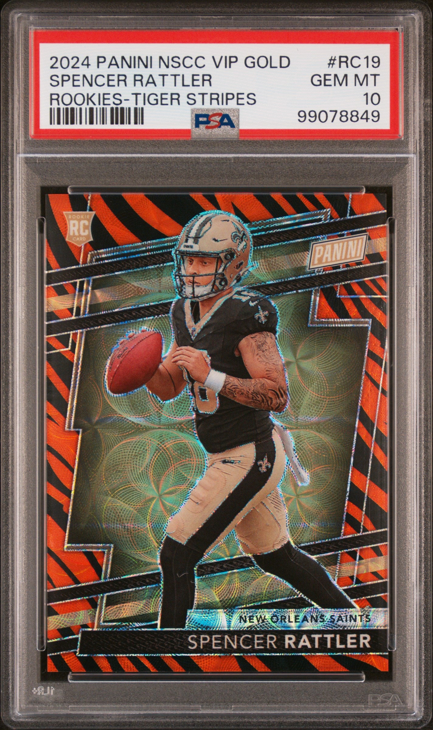 2024 Panini National Sports Collectors Convention Vip Gold Rookies Spencer Rattler #RC19 Tiger Stripes PSA 10