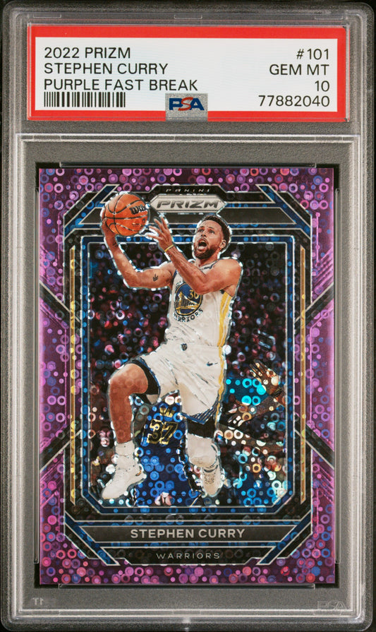 2022 Panini Prizm Stephen Curry #101 Purple Fast Break PSA 10