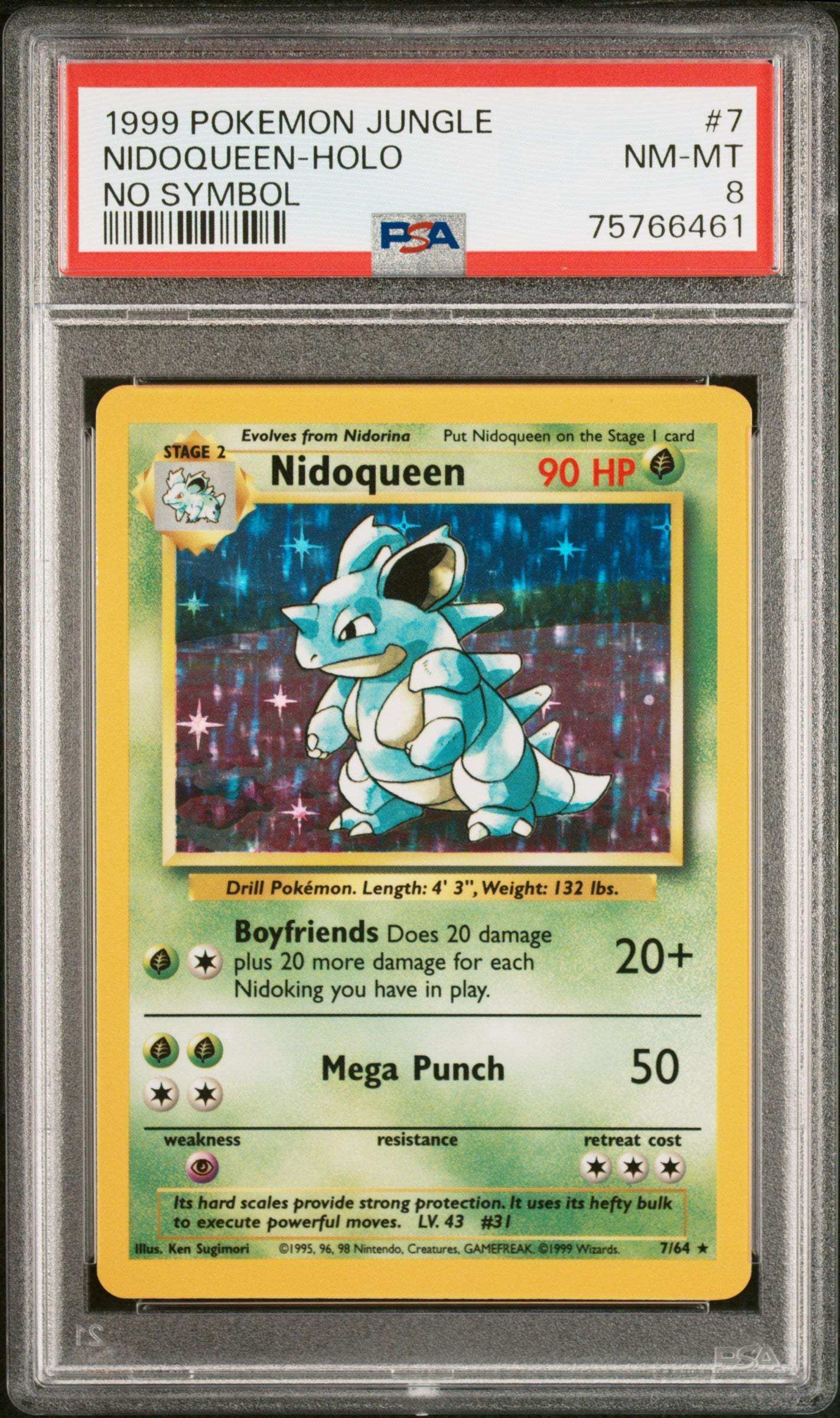 PokéMon TCG Nidoqueen #7 No Symbol PSA 8