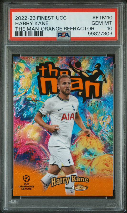 2022-23 Topps Finest UEFA Club Competitions The Man Harry Kane #FTM10 Orange Refractor PSA 10