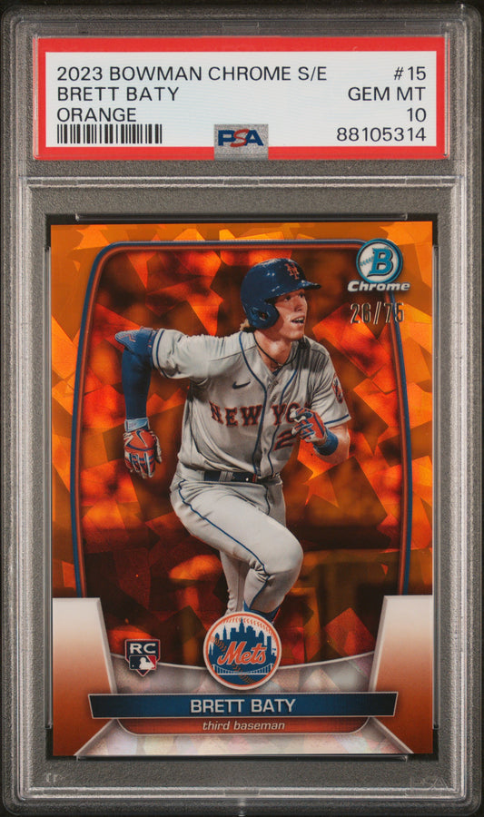 2023 Bowman Chrome Sapphire Edition Brett Baty #15 Orange PSA 10