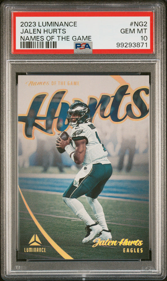 2023 Panini Luminance Names Of The Game Jalen Hurts #NG2 PSA 10