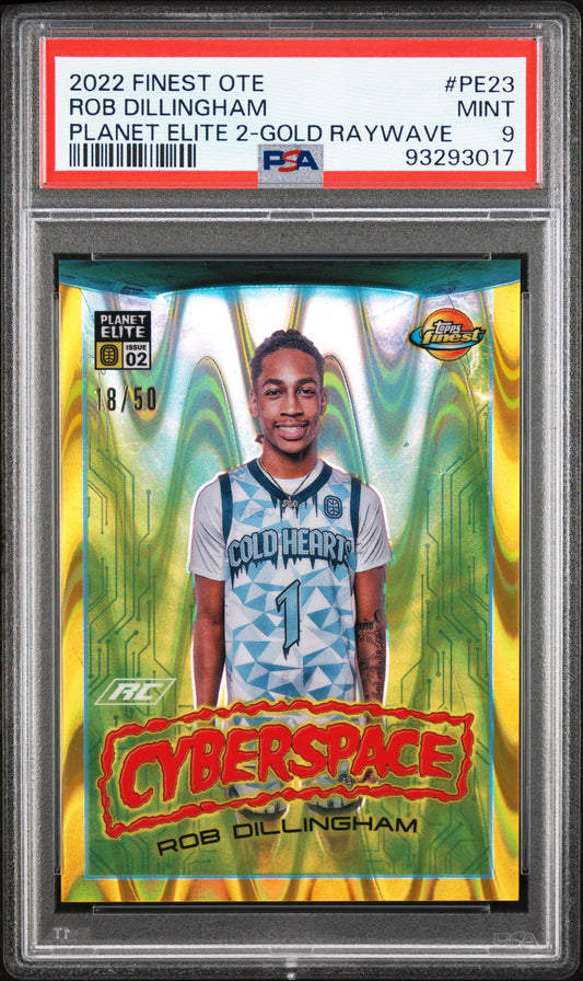 2022 Topps Finest Overtime Elite Planet Elite 2 Rob Dillingham #PE23 Gold Raywave PSA 9