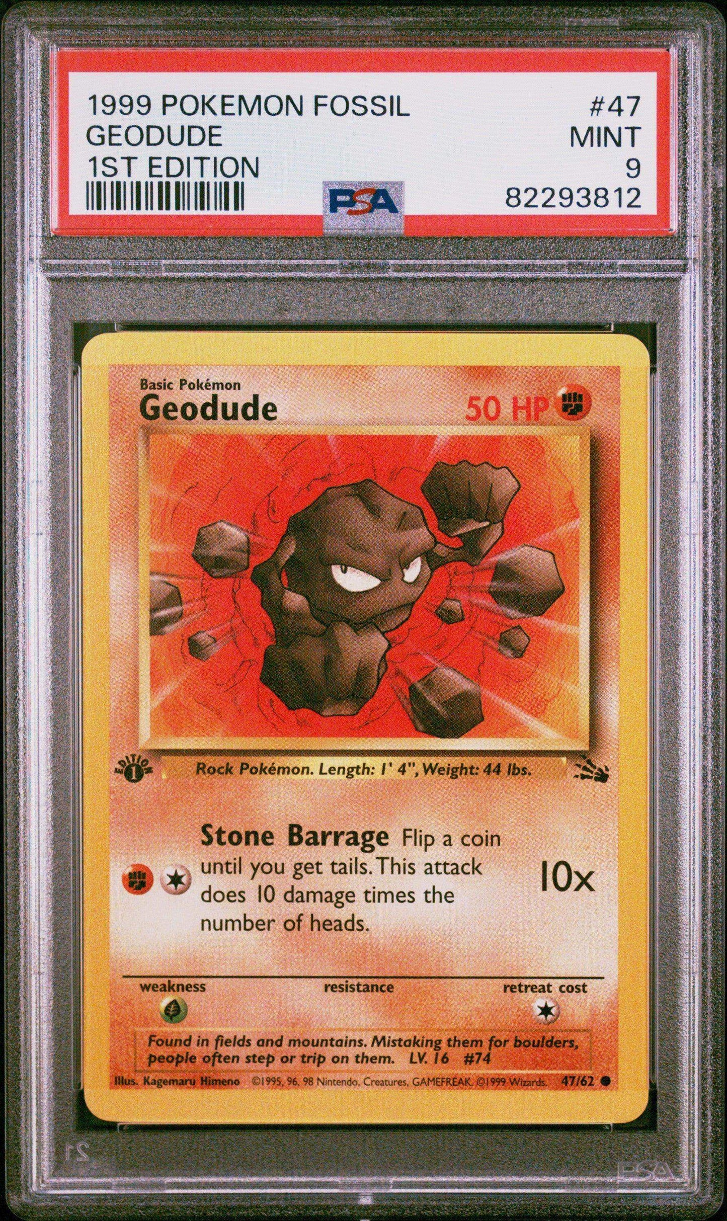 PokéMon TCG Geodude #47 1ST Edition PSA 9