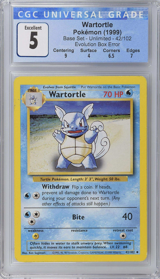 1999 Pokémon Wartortle #42/102 English CGC 5