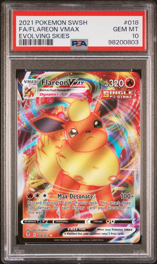 PokéMon TCG Flareon Vmax Fa #018 Evolving Skies PSA 10