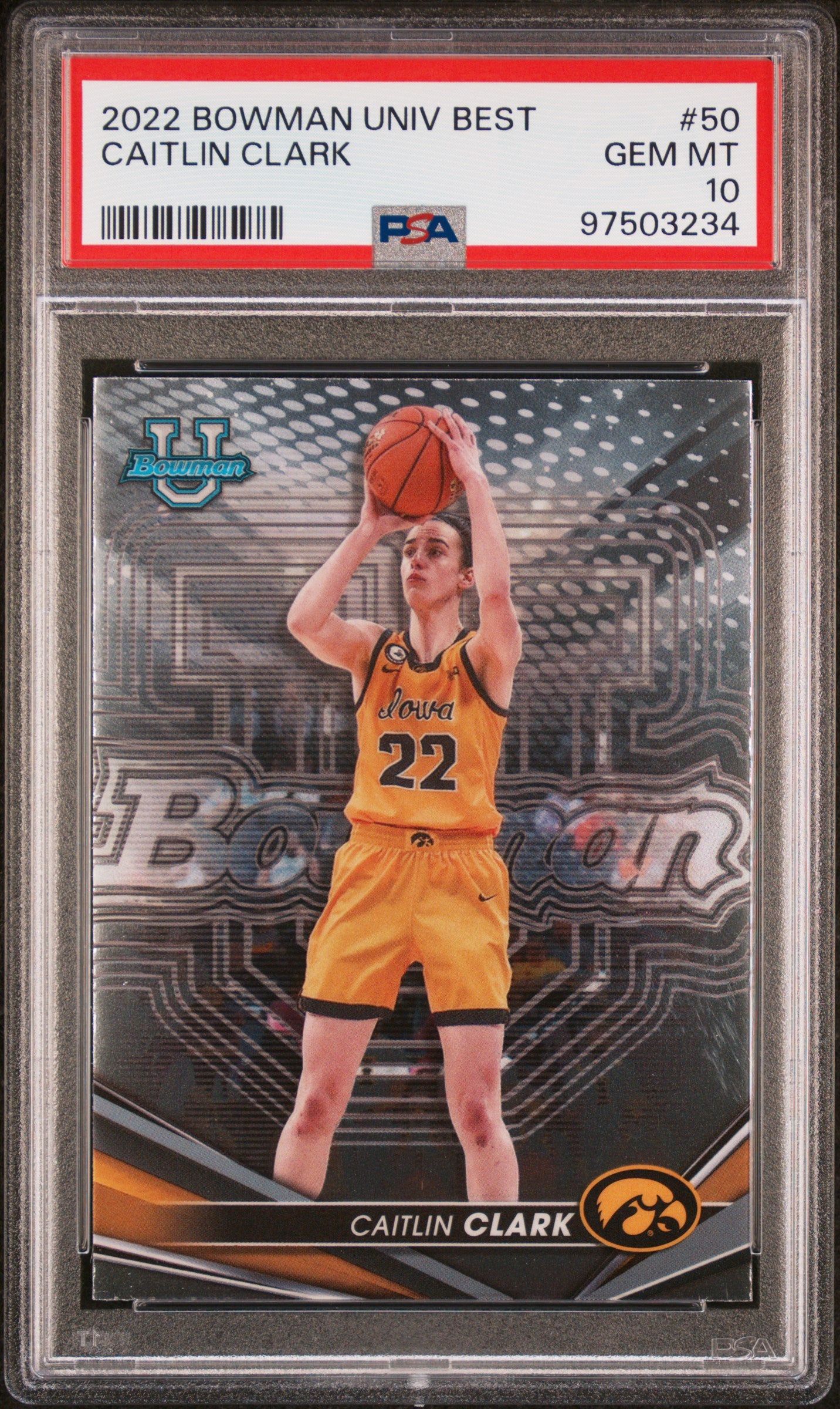 2022 Bowman University Best Caitlin Clark #50 PSA 10