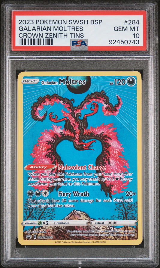 PokéMon TCG Galarian Moltres #284 Crown Zenith Tins PSA 10