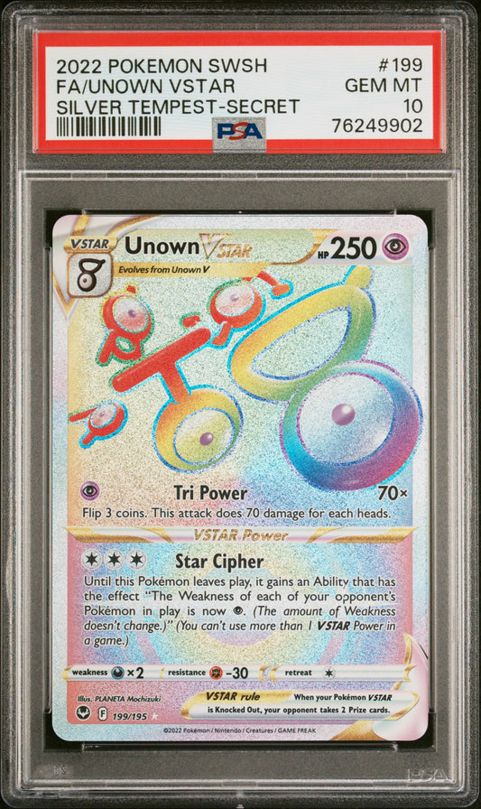 PokéMon TCG Unown Vstar Fa #199 Silver Tempest-Secret PSA 10