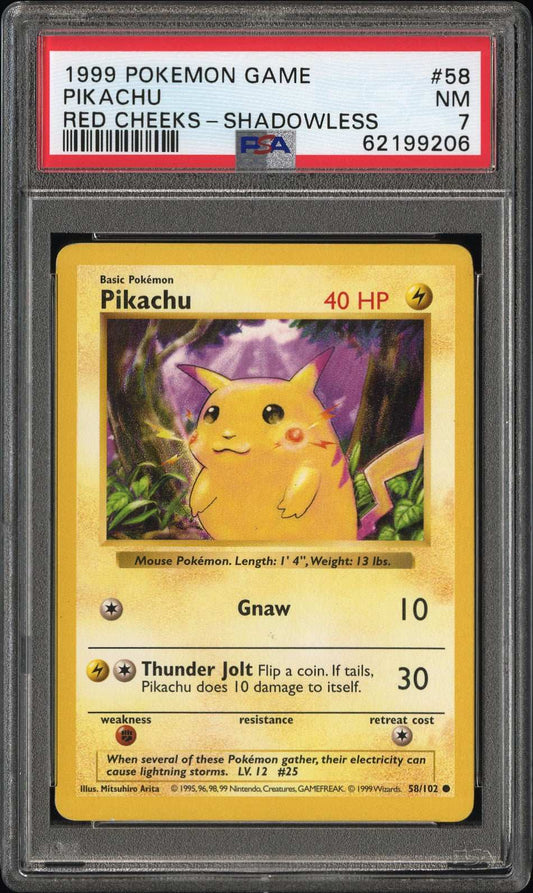 PokéMon TCG Pikachu #58 Red Cheeks-Shadowless PSA 7