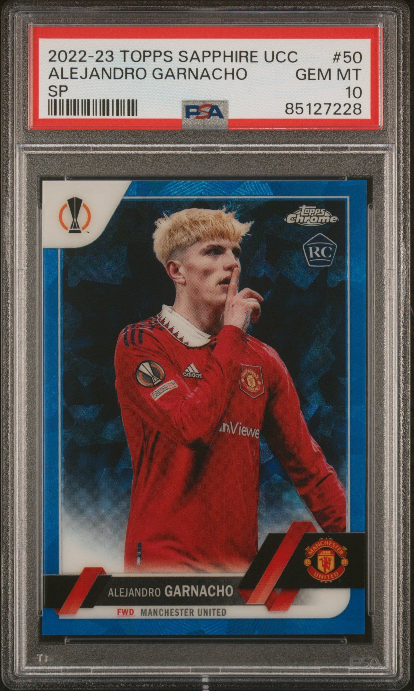 2022-23 Topps Chrome Sapphire Edition UEFA Club Competitions Alejandro Garnacho #50 SP PSA 10